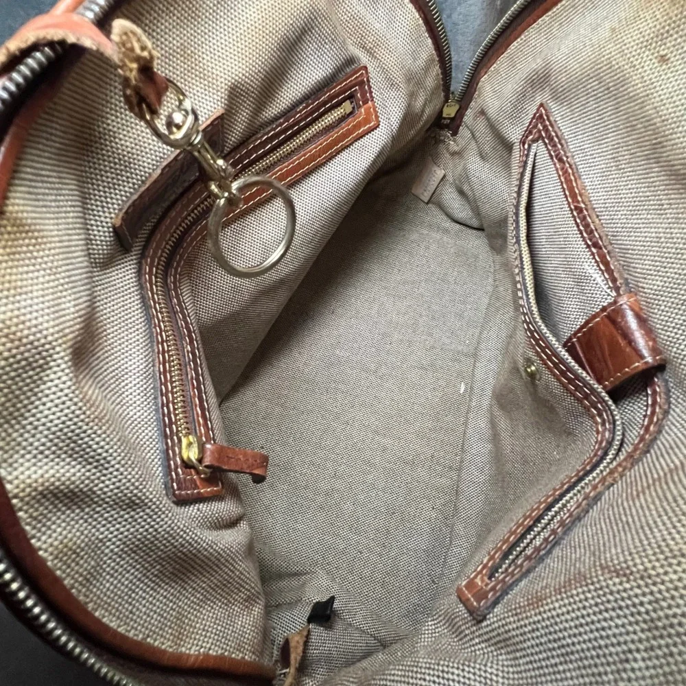 Dooney Bourke Leather Zebra Embossed Satchel Brown Shoulder Bag Large 90's - Picture 11 of 16